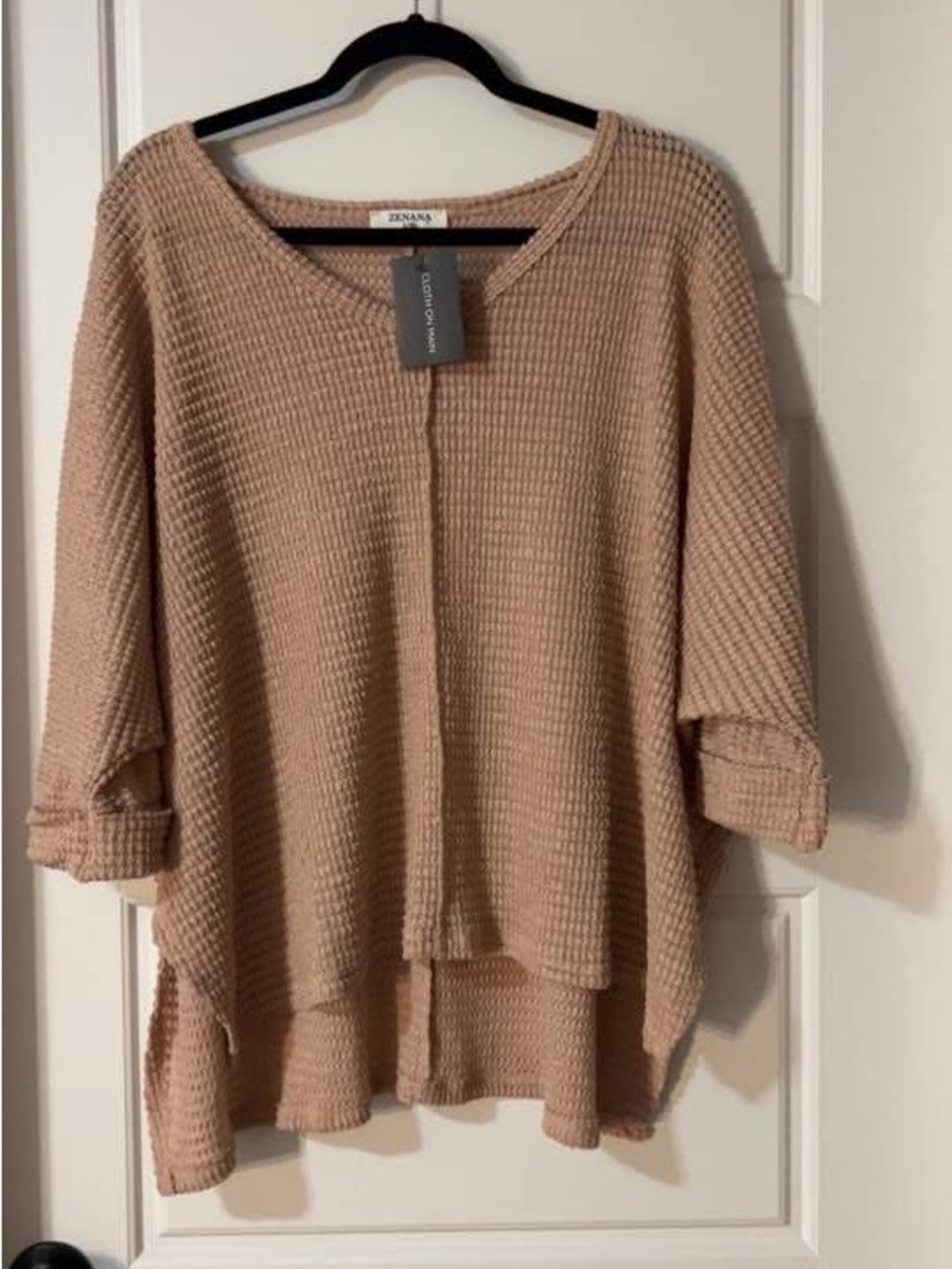 Zenana Outfitters Taupe Waffle-Knit V-Neck Top